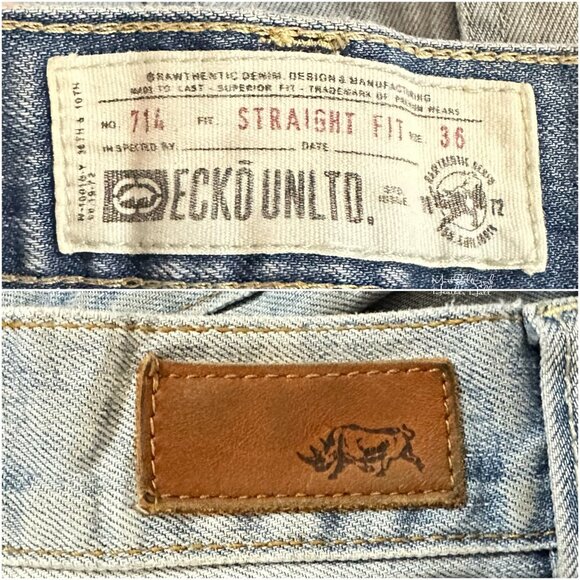 Ecko Unltd. 714 Straight Fit Ripped Distressed Jeans Size 36/32 - Picture 6 of 7